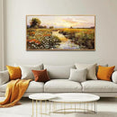 PHAOHUAXM Canvas Wall Art For Living Room Wall Decor For Bedroom Watercolour Painting Office Decoration Countryside Sunrise Scenery Wall Picture Printing Artwork Home Decor Wood Framed 24x48 In by CozyNest Decor