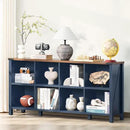 8 Cube Book Shelf, Farmhouse Wood Long Storage Organizer Bookcase, 62" Horizontal Navy Blue Console Closet Bookshelf, Hallway TV Stand for Entryway, Display Cabinet Book Case for Living Room by CozyNest Decor