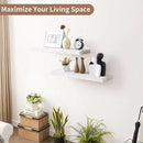 Axeman Floating Shelves for Wall, 24''W x 8''D Rustic Solid Elm Wood Wall Shelves for Storage, Wall Mounted Display Shelving with Invisible Heavy-Duty Metal Bracket (White Wash, 2PCs) by CozyNest Decor