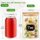 Glass Jars with Bamboo Lids 20 oz, 12 Pcs Stackable Kitchen Glass Pantry Storage Containers with Airtight Bamboo Lids for Rice, Candy, Sugar, Flour, Nuts, Cookie, Bean by CozyNest Decor