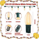 C9 LED Christmas Lights Outdoor, 25 Feet C9 Warm White String Lights Outdoor with 26 LED Clear Bulbs for Indoor Christmas Tree Roofline Holiday Party Garden Patio Backyard Cafe Decoration by GreenHaven Gardens