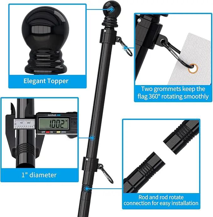 ZMTECH 6FT Flag Pole Kit with Solar Light and Proud American Flag, Adjustable Bracket and Upgraded Tangle-Free Ring 1" Stainless Steel Flagpole for Day and Night, Residential, Commercial, Black, photo 7 of 7