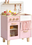 Pink Wooden Play Kitchen with Realistic Features & Accessories, Pretend Cooking Toy for Kids 3+, Ideal Gift for Toddler Boy and Girls by TinyTreasures Baby Boutique