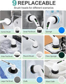 Electric Spin Scrubber, Cordless Shower Scrubber Rotary Floor Brushes & Pad Drivers with 9 Brush Heads - 2H Dual Speed, IPX7 Waterproof Extension Handle for Bathroom Tile Car Cleaning, Whtie-Q by CozyNest Decor