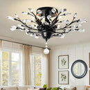 Ganeed Crystal Chandeliers,Vintage K9 Clear LED Ceiling Lighting,Edison Pendant Light Flush Mounted Fixture with 4 Light for Living Room Dinning Room Restaurant Porch Hallway (Black) by CozyNest Decor
