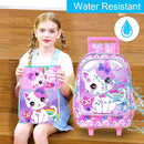 Girls Rolling Backpack, Cute Cat Roller Wheels Kids Bookbag - Wheeled Elementary School Bag - 3PCS Cat by TinyTreasures Baby Boutique