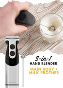 MegaWise Stainless Steel Titanium Reinforced 3-in-1 Immersion Hand Blender, Powerful with 80% Sharper Blades, 12-Speed Corded Blender, Including Whisk and Milk Frother (3-in 1 Black) by TinyTreasures Baby Boutique