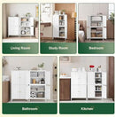 Letaya Storage Cabinet with Doors and Shelves,Small Freestanding Bathroom Floor Metal Cabinets -White by CozyNest Decor