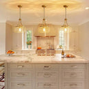 WUZUPS Chandelier Rustic Farmhouse Industrial Round Ceiling Pendant LED Light Fixture with Clear Glass Shades for Dining Room Kitchen Island Foyer Entryway, H 17" x W 13.4", E26 Base, Gold by CozyNest Decor