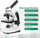 BNISE Microscope kit for Kids Adults Students, 40X-2000X Magnification, Prepared Slides Kit, Dual LED Illumination, All Glass Optics, and Cordless Capability for Children Beginner by TinyTreasures Baby Boutique