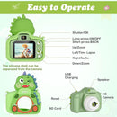 Kids Camera,HD Digital Video Camera,Childrens Toys for 3 4 5 6 7 8 9 Year Old Boys/Girls,Selfie Camera for Kids,Christmas Birthday Gifts with 32GB SD Card (Dinosaur Green) by TinyTreasures Baby Boutique