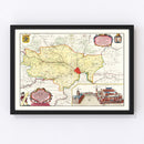 Vintage Map of Ghent, Belgium 1665