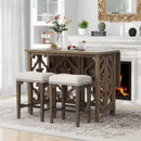 3-Piece Retro Dining Set Solid Wood Counter Height Pub Set Foldable Table with 2 Saddle Stools for Kitchen, Small Space (Distressed Brown)