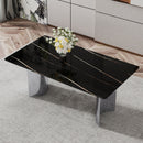 Modern Minimalist Dining Table with Imitation Marble Glass Top and Metal Legs