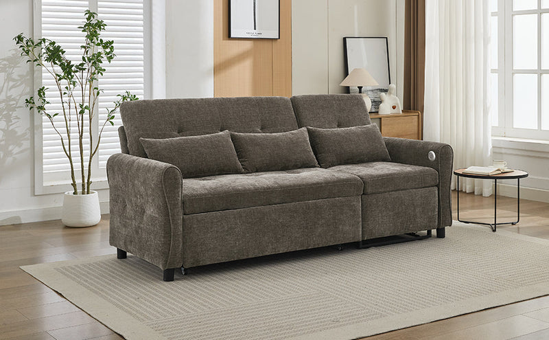 2-in-1 Sofa 82' Three-Seater with Sofa Bed and Reversible Recliner, Dark Grey Chenille