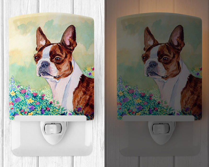 Red and White Boston Terrier Ceramic Night Light 7222CNL