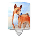 Red and White Basenji Ceramic Night Light Compact, UL-Certified, Ideal for Bedroom, Bathroom, Nursery, Hallway, Kitchen, 6x4x3, Multicolor