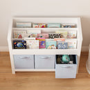 Bookshelf With 3 Tier Front Facing Storage And 3 Bins, Toddler Bookcase For Playroom - White by HouseOfZazla