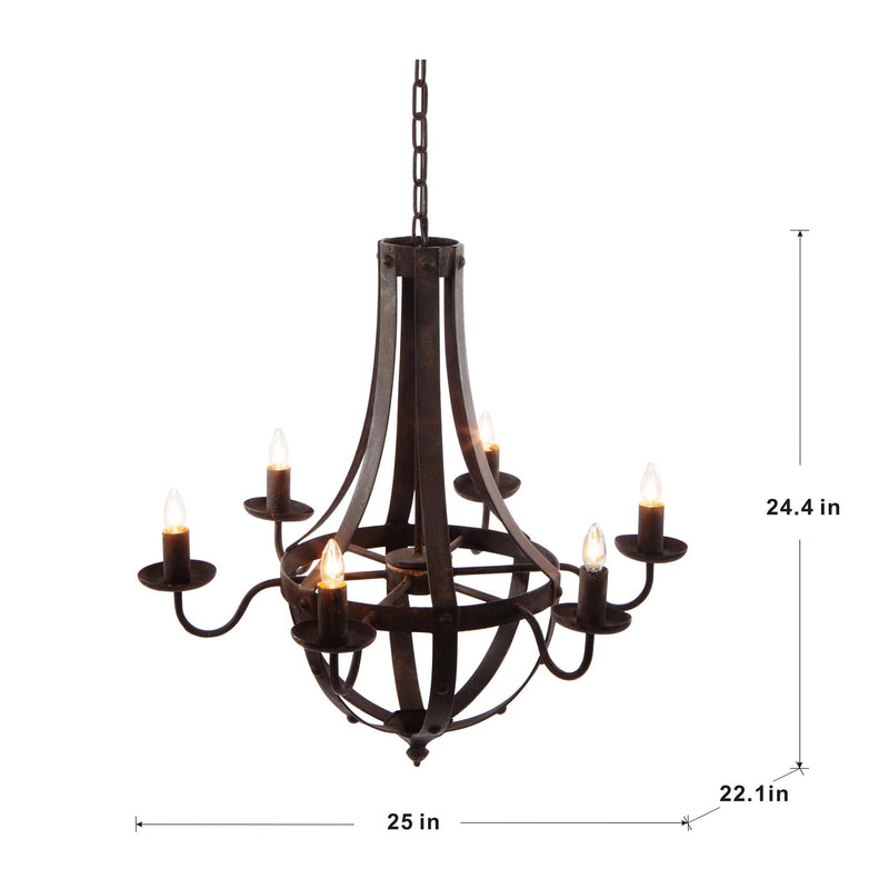 6 - Light Metal Chandelier, Hanging Light Fixture with Adjustable Chain for Kitchen Dining Room Foyer Entryway, Bulb Not Included