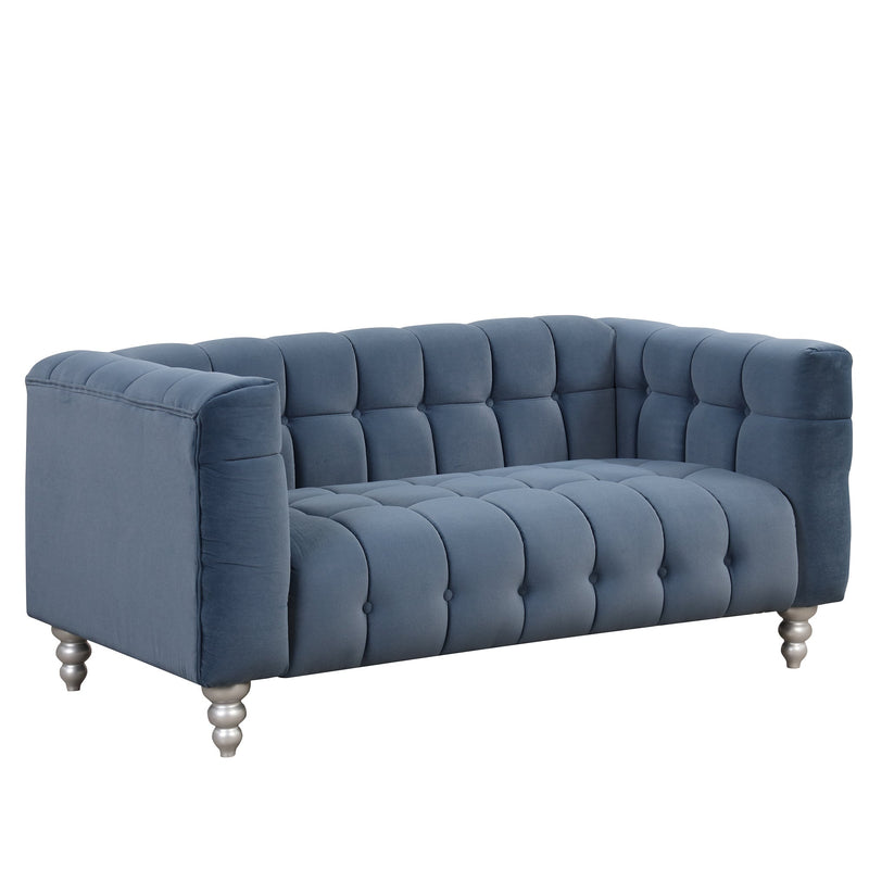 63" Modern Sofa Dutch Fluff Upholstered sofa with solid wood legs, buttoned tufted backrest,blue