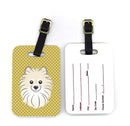 Tan Checkered Pomeranian Luggage Tag