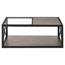 Industrial Style Coffee Table For Bedroom & Living Room With Tempered Glass & Wood Grain - Wood by HouseOfZazla