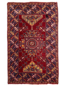 Dezgiri Anatolian Tribal Wool Rug – 5’x8’– Hand-Knotted Red Medallion Rug with Geometric Motifs