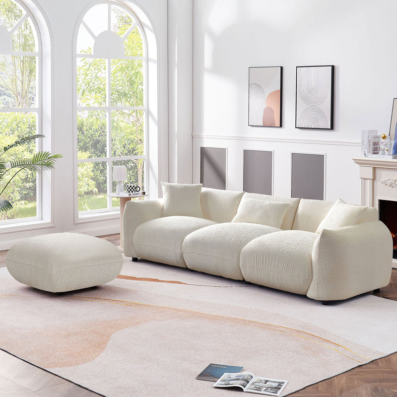 Walker Edison | Minimalist Sherpa 3-Seater Modular Cloud Couch with Ottoman