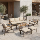 6-Piece Outdoor Patio Furniture Set with Steel Frame Sofa & Acacia Wood Table by HouseOfZazla