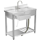 Outdoor Utility Sink With Workbench & Storage Shelf, Freestanding Prep Table With Left Drawer, Garden Patio Sink Station With 360° Hot & Cold Water Faucet - Silver by HouseOfZazla