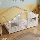 Twin Size House Bed with LED Lights Montessori Slat-free Floor Bed