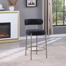 Modern Sherpa Counter Height Stools, Uphsoltered Seat Height Barstools With Brushed Brass Metal Legs Round Low Back Kitchen Stools With Footrest For Dining Room (Set of 2) by HouseOfZazla