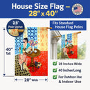 Lady with her Pug House Flag 28x40 Porch Sleeve Pole Decorative Outside Yard Banner Artwork Wall Hanging, Polyester