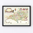 Vintage Map of Dorsetshire 1665