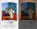 Lady with her Pug Ceramic Night Light Compact, UL-Certified, Ideal for Bedroom, Bathroom, Nursery, Hallway, Kitchen, 6x4x3, Multicolor
