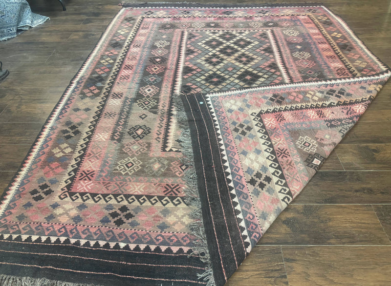 Persian Kurdish Kilim Rug 8x10, Large Flatweave Tribal Bohemian Rug, Vintage Zarand Kilim