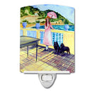 Lady with her Schipperke Ceramic Night Light Compact, UL-Certified, Ideal for Bedroom, Bathroom, Nursery, Hallway, Kitchen, 6x4x3, Multicolor
