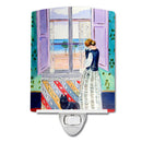 Lady with her Schipperke Ceramic Night Light Compact, UL-Certified, Ideal for Bedroom, Bathroom, Nursery, Hallway, Kitchen, 6x4x3, Multicolor