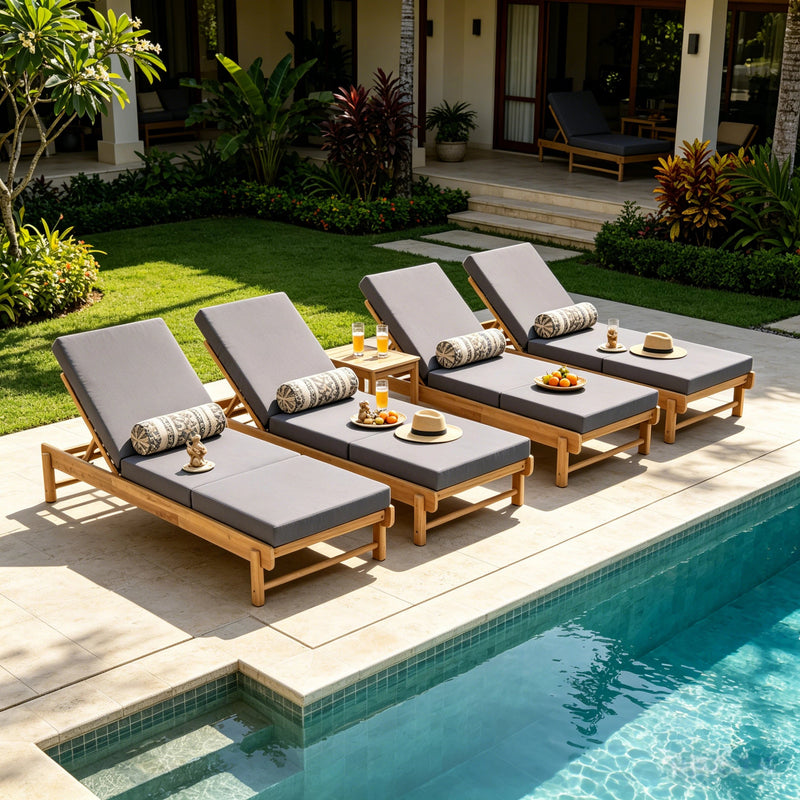 Light Teak Acacia Wood Chaise Lounge Set, photo 7 of 10