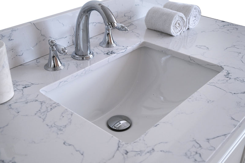 lightning white engineered stone vanity top side backsplash