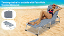 3-in-1 Heavy Duty Tanning Chair with Face Hole Adjustable 5-Position Folding Chaise Lounge Chairs for Outside Portable Lay Flat Beach Lounge Chair for Outdoor Sunbathing Patio Pool Lawn Camping Deck P