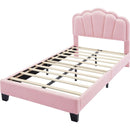 2-Pieces Bedroom Sets Twin Size Flower-Shaped Upholstered LED Platform Bed with Storage Ottoman-Sherpa Fabric, Pink