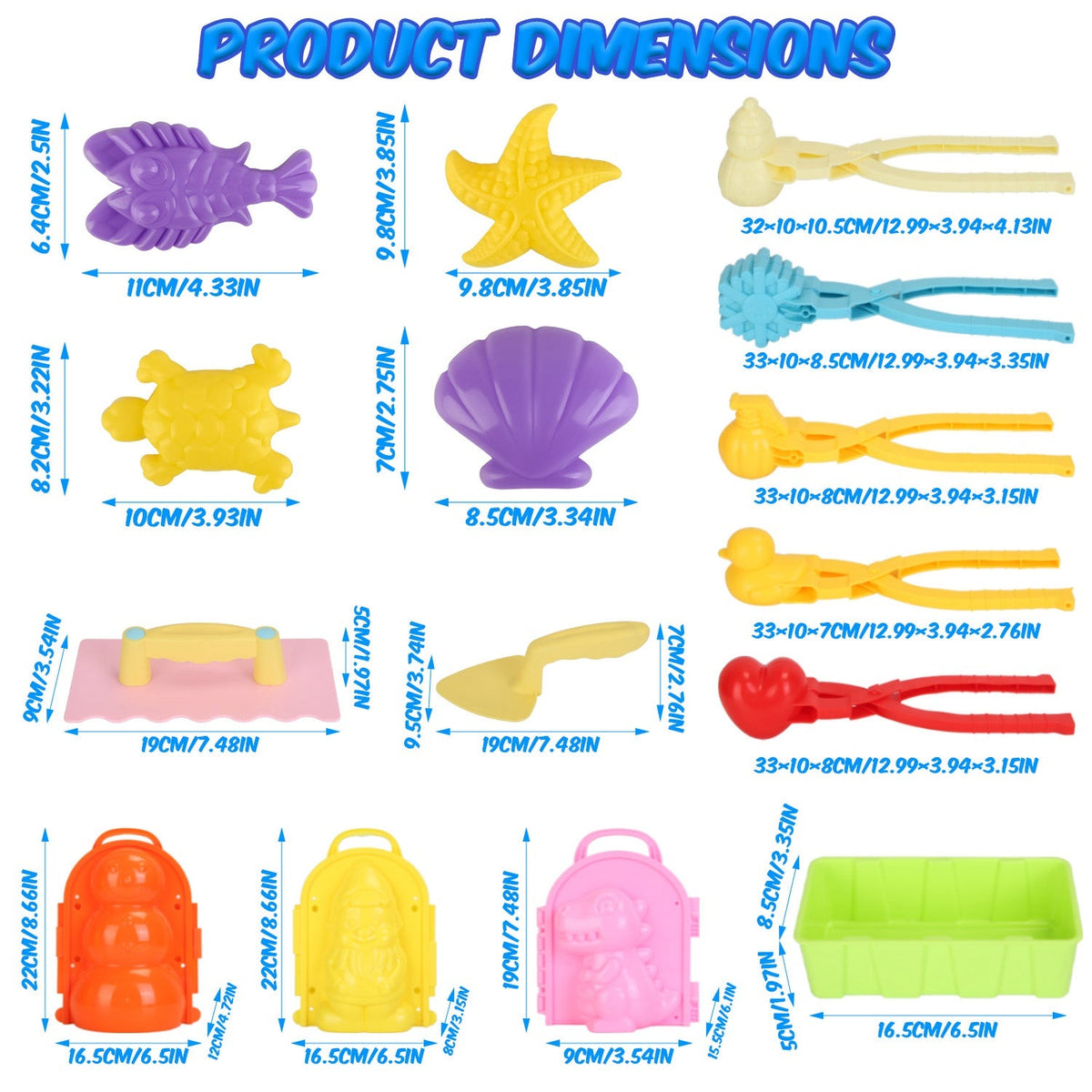 15Pcs Winter Snowball Tool Kit Kids Snow Molds Outdoor Snow Beach Toys for Kids Toddlers Adults Snowman Snowflake Duck Dinosaur, photo 6 of 14