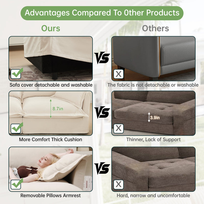 Slipcovered Sofa 2 Seater Sofa With 2 Ottomans, photo 9 of 10