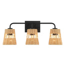Moonlit - 3 Lights Wall Sconce With Shade, Bathroom Lighting Fixtures Over Mirror - Black / Rattan