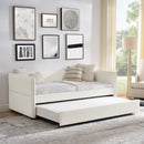 Daybed with Trundle Upholstered Tufted Sofa Bed, Twin Size, Boucle Fabric, Beige (83'x43'x29.5')