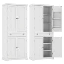 72" Tall Kitchen Pantry Cabinet with 4 Fluted Doors - White