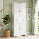 72" Tall Kitchen Pantry Cabinet with 4 Fluted Doors - White