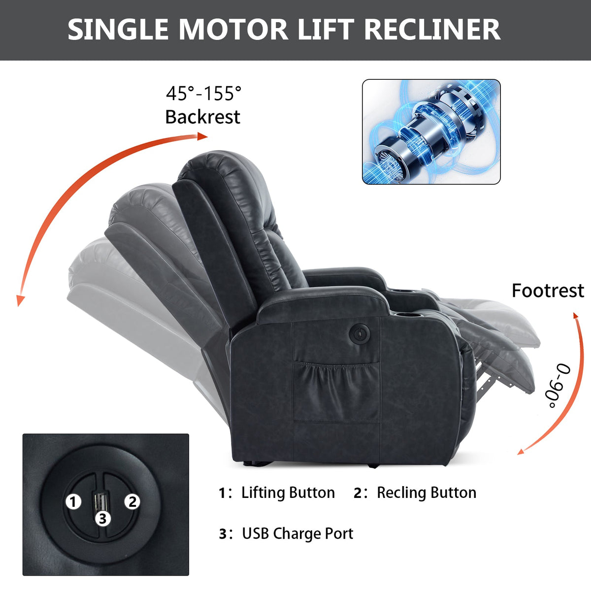 Dark Recliner with Power Lift Assistance, photo 7 of 10