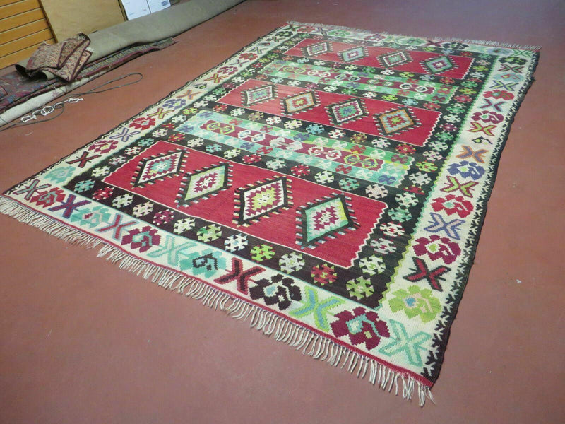 7' X 9' Vintage Turkish Kilim Handmade Flat Weave Wool Rug Veg Dye Nice